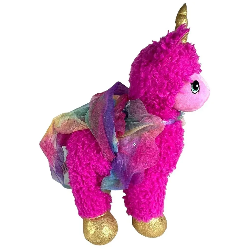 Build A Bear Pink Sparkle LlamaCorn‎ Plush Llama Unicorn Rainbow Net Outfit Toy
